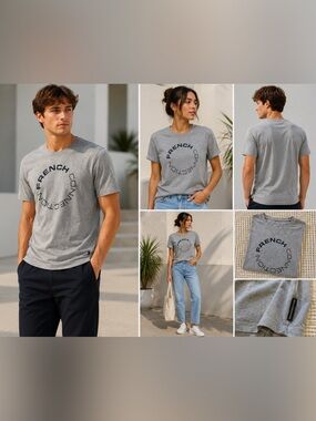 French Connection Gray Logo Graphic T-Shirt Size M